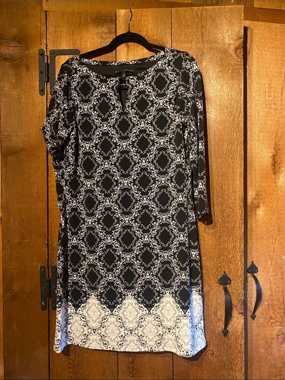 White House Black Market Black and White Medallion Long Sleeve Dress
